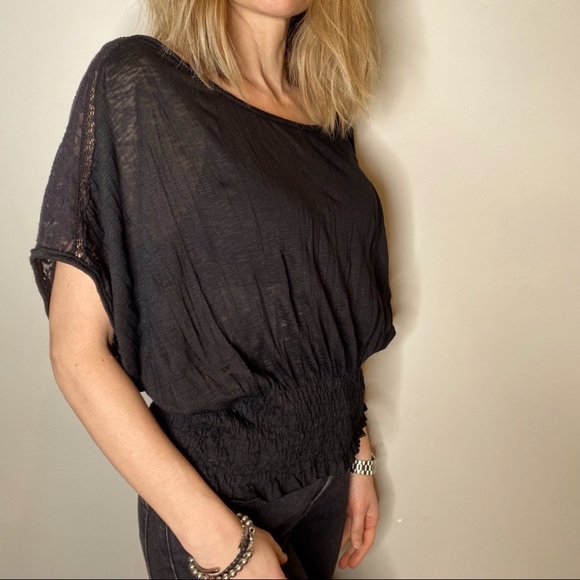 ⭐️2/$35⭐️ Free People Black Lace Batwing Top - Picture 2 of 5
